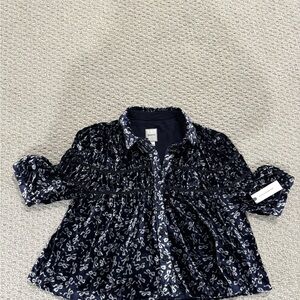Maeve Navy Blouse with White Pattern